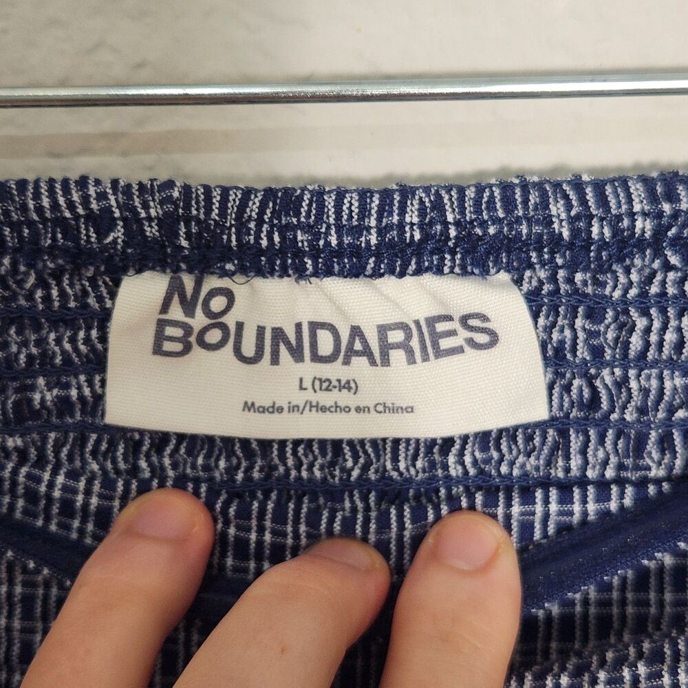 No Boundaries Strapless Smocked Mini Dress Blue White Checkered Size Large - Picture 3 of 8